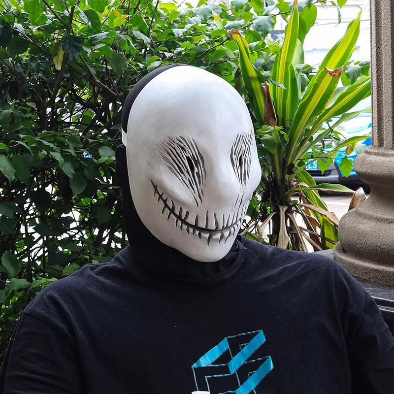 Terror White Slender Smile Mask Cosplay Horror Ghost Demon Killer Latex Helmet Halloween Carnival Party Costume Props