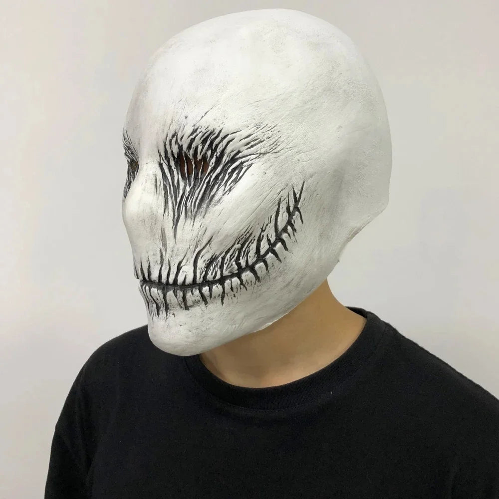 Terror White Slender Smile Mask Cosplay Horror Ghost Demon Killer Latex Helmet Halloween Carnival Party Costume Props