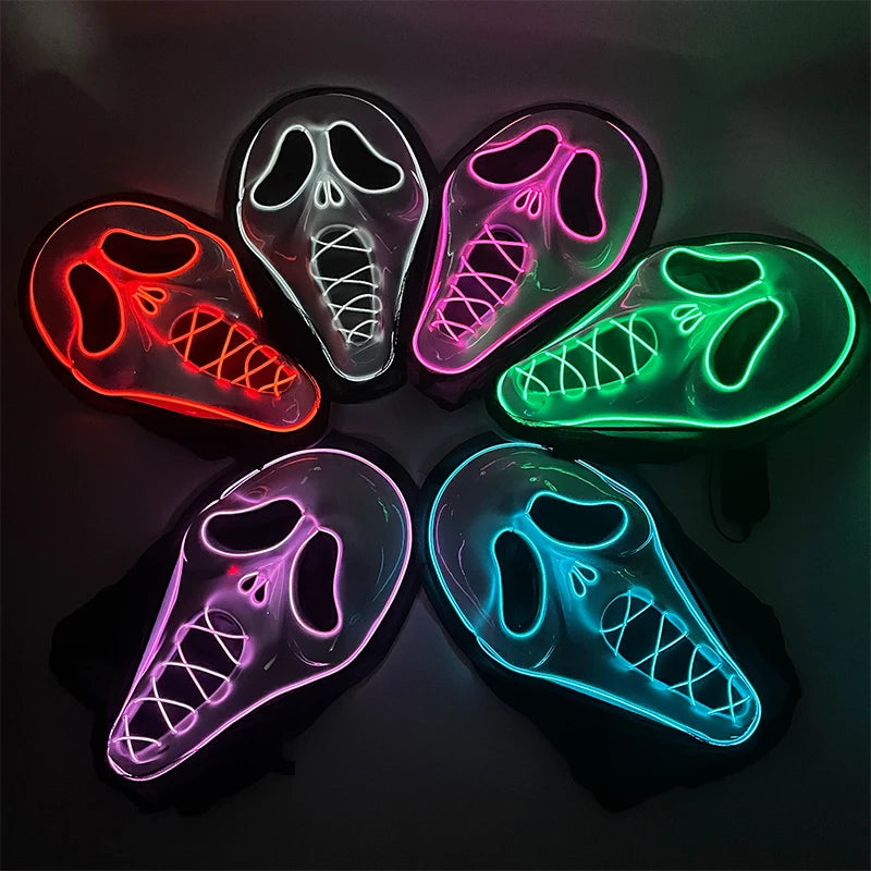 Hot Sales Scary Ghost Face Mask Led Glowing in the Dark Halloween Horror Party Decoration Devil Cosplay Props