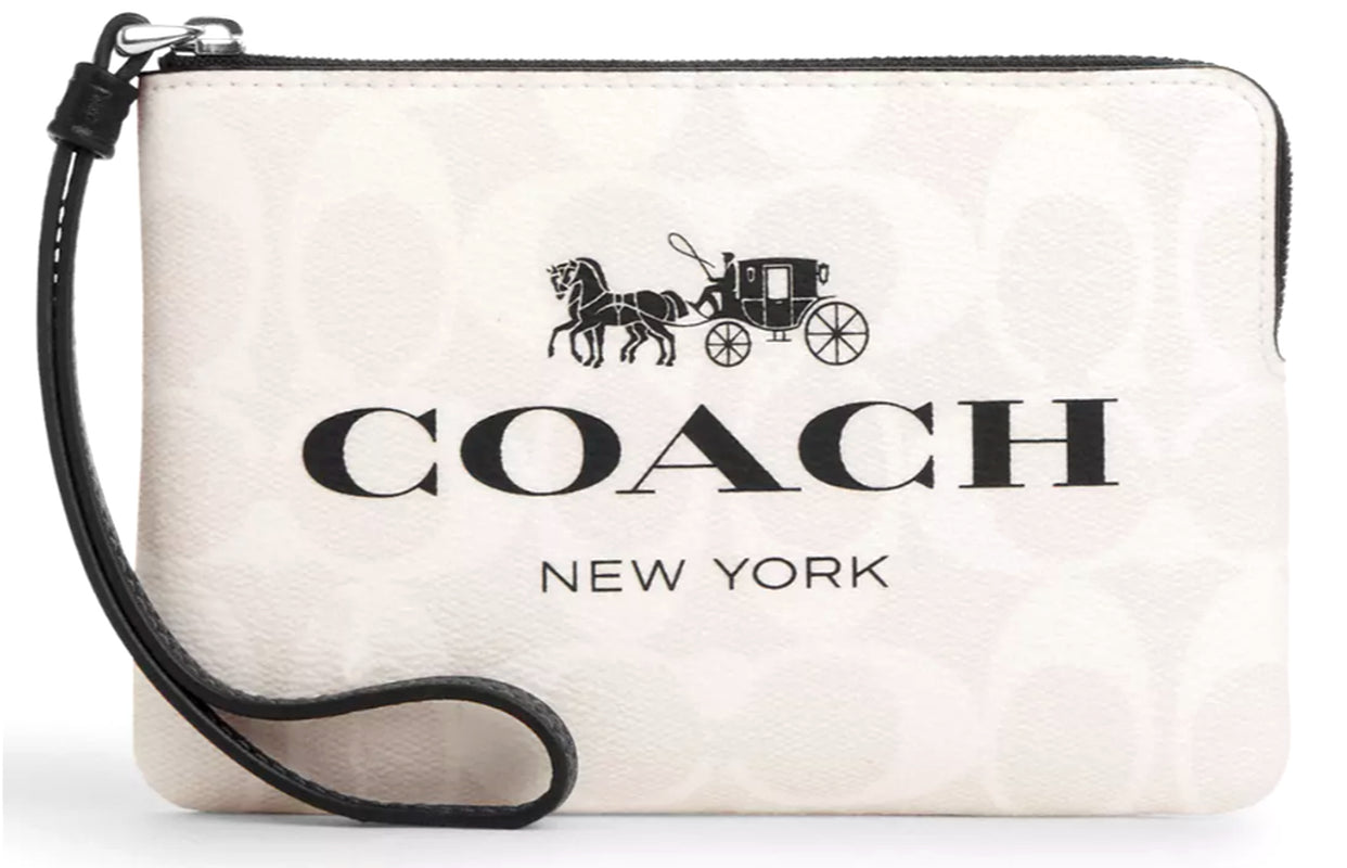 🩷Coach Corner Zip Wristlet - CP437 Horse & Carriage Chalk Signature Canvas -NWT