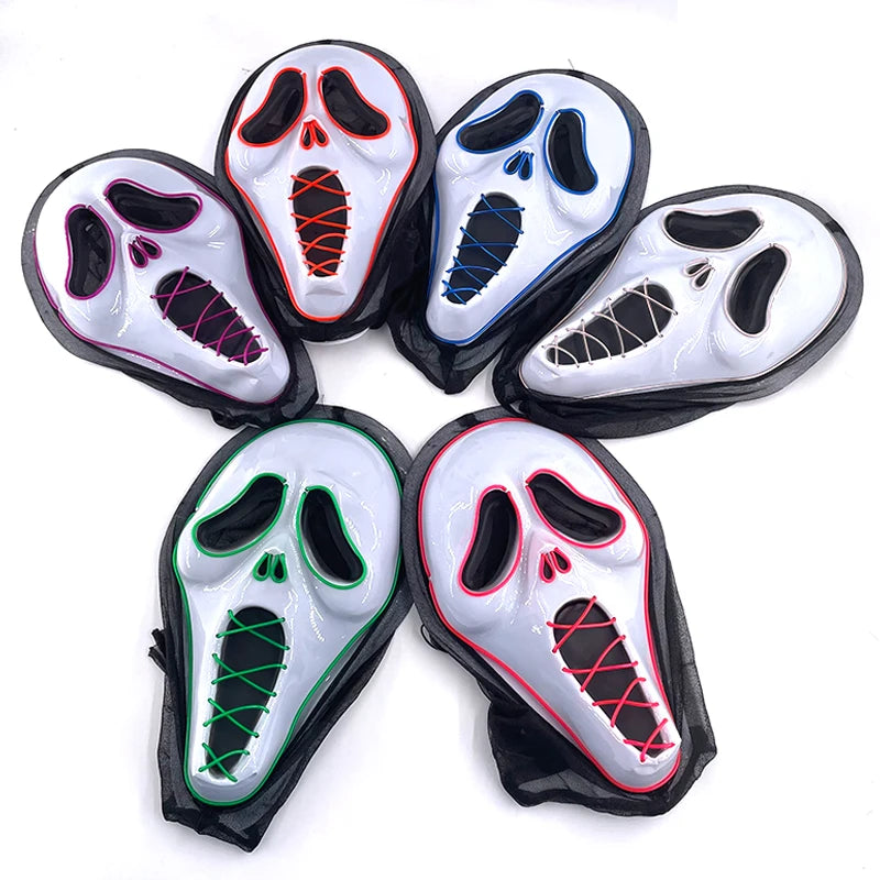 Hot Sales Scary Ghost Face Mask Led Glowing in the Dark Halloween Horror Party Decoration Devil Cosplay Props