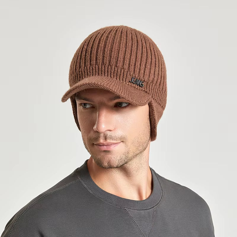 Men Winter Knitted Hat Outdoor Cycling Ear Protection Warmth Peaked Cap Casual Fashion Sunhat Bomber Skullies Beanies 55-60CM