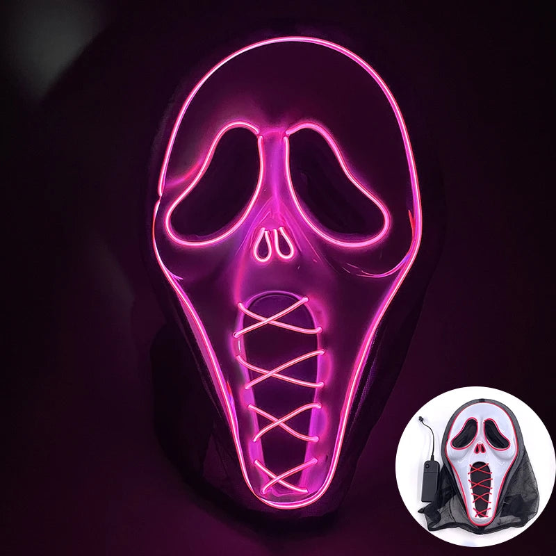 Hot Sales Scary Ghost Face Mask Led Glowing in the Dark Halloween Horror Party Decoration Devil Cosplay Props