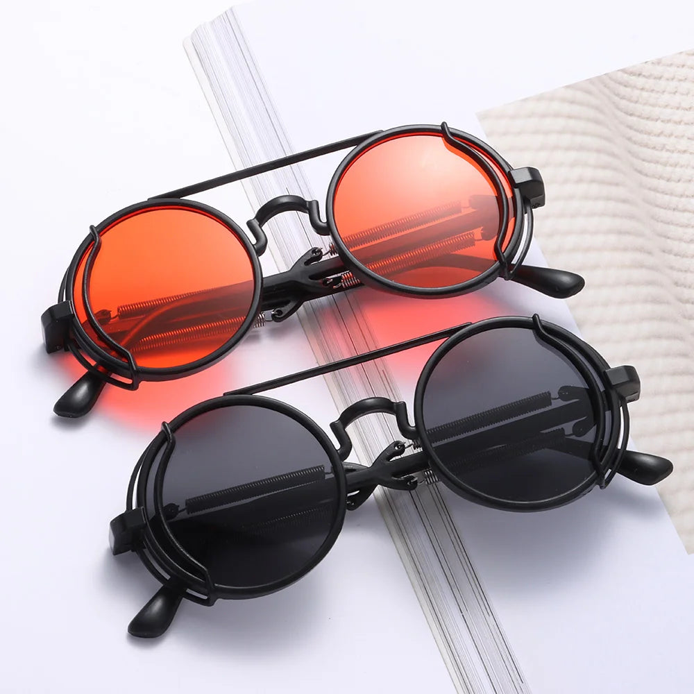 2024 Gothic Steam Punk Sunglasses Double Spring Temples round Sunglasses UV400 Protection Men'S Eyewear Sun Glasses