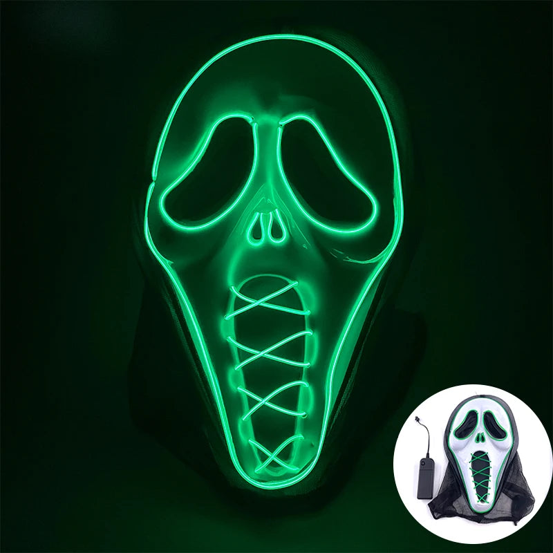 Hot Sales Scary Ghost Face Mask Led Glowing in the Dark Halloween Horror Party Decoration Devil Cosplay Props