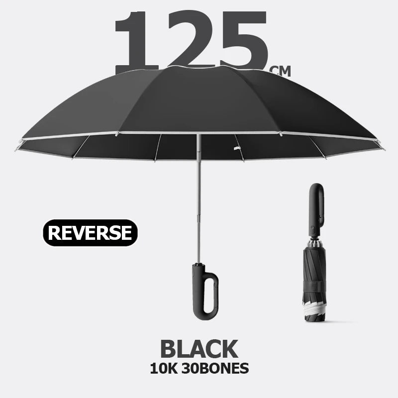 Large Umbrella for Rain Fully Automatic Folding Reverse Windproof Umbrella with Reflective Stripe UV Protection Luxury Men Women