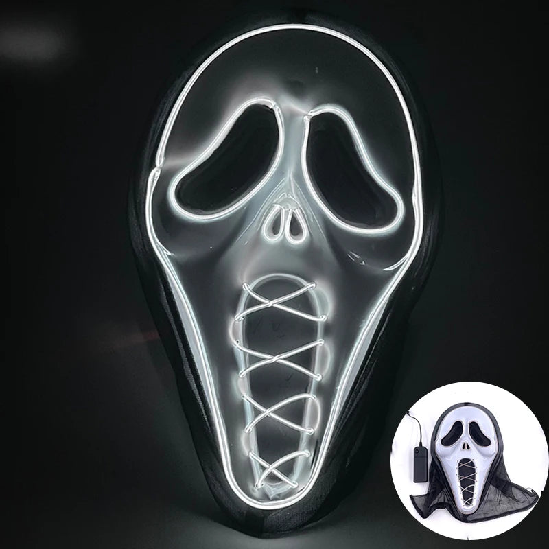 Hot Sales Scary Ghost Face Mask Led Glowing in the Dark Halloween Horror Party Decoration Devil Cosplay Props