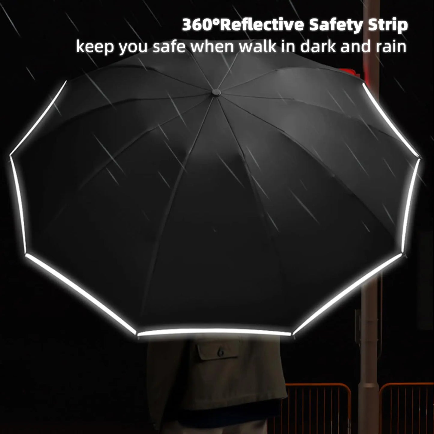 Large Umbrella for Rain Fully Automatic Folding Reverse Windproof Umbrella with Reflective Stripe UV Protection Luxury Men Women