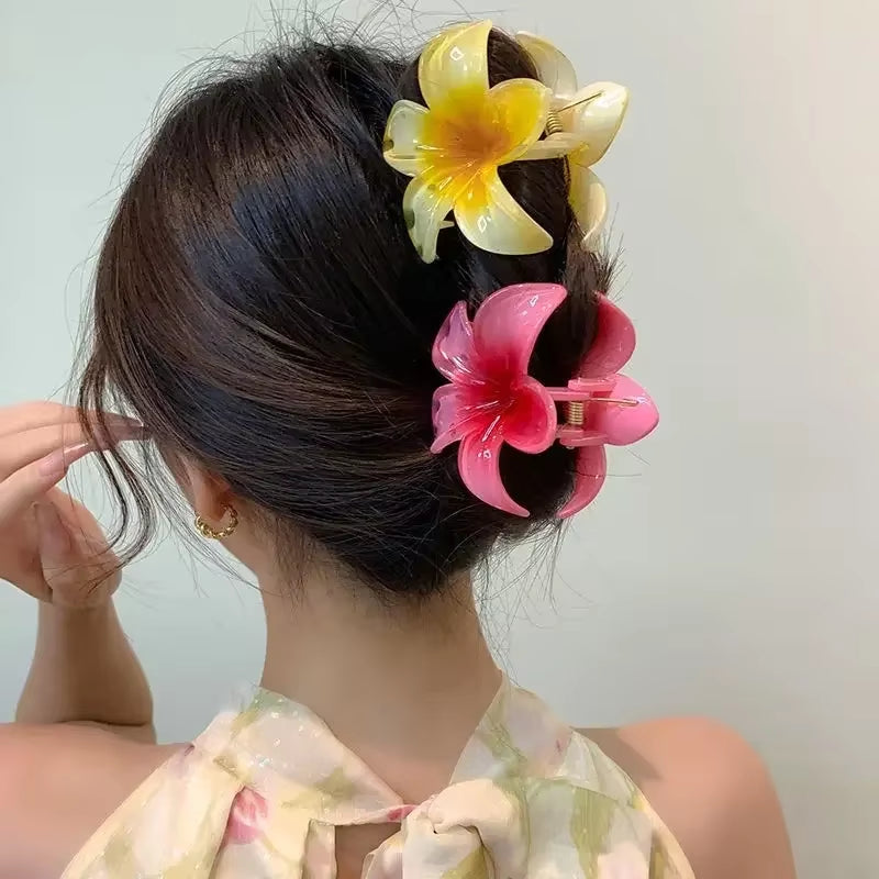 Bohemian Beach Vacation Lily Flower Hair Claw Sweet Hair Clip for Women Floral Claws Fashion Girl Accessories Gift