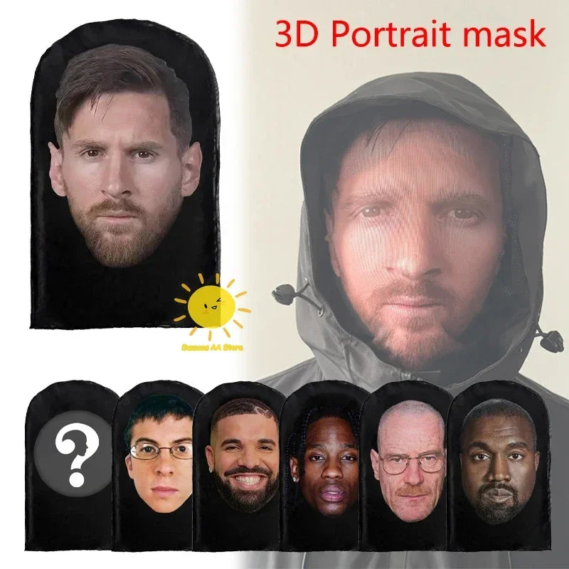 New 3D Printed Kanye Mask Drake Elastic Mesh Full Face Mask for Unisex Cosplay Headwear Party Simulation Balaclava Hat Headgear