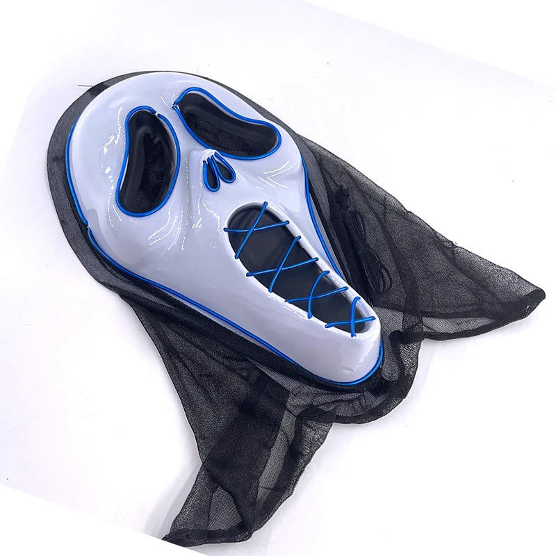 Hot Sales Scary Ghost Face Mask Led Glowing in the Dark Halloween Horror Party Decoration Devil Cosplay Props