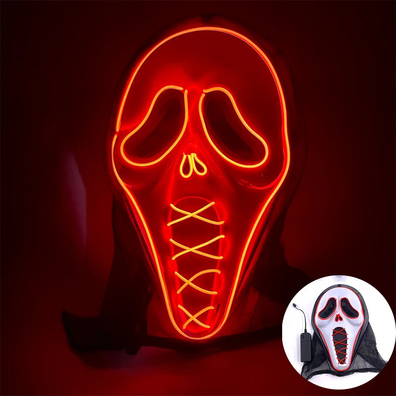 Hot Sales Scary Ghost Face Mask Led Glowing in the Dark Halloween Horror Party Decoration Devil Cosplay Props