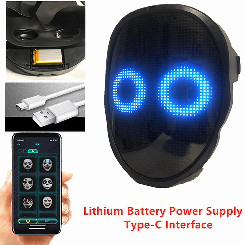 Bluetooth Led Full Face Glow Mask Ghost Face Robot RGB Led Lighting Party Halloween Music Festival Christmas Gift Clothing Props