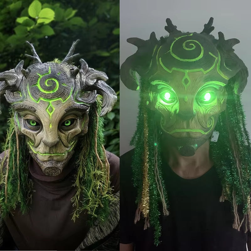 Cyberpunk LED Latex Mask Funny Halloween Glowing Dryad Mask Masquerade Glow in the Dark Cool Mascara for Men'S Halloween Decor