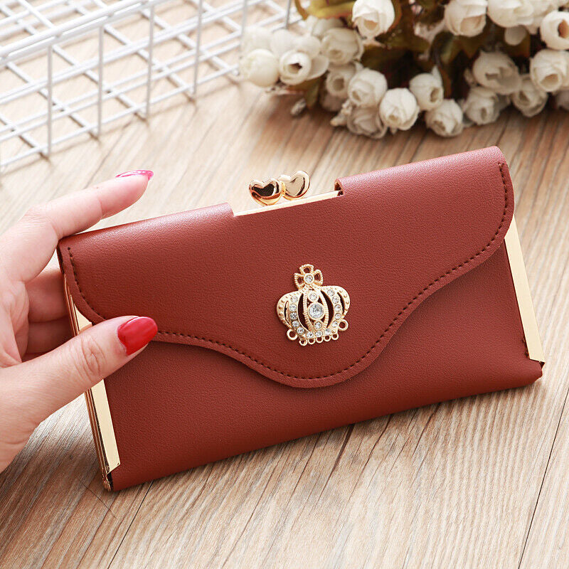 Fashion Women Crown Leather Clutch Phone Long Purse Wallet Card Holder Handbag