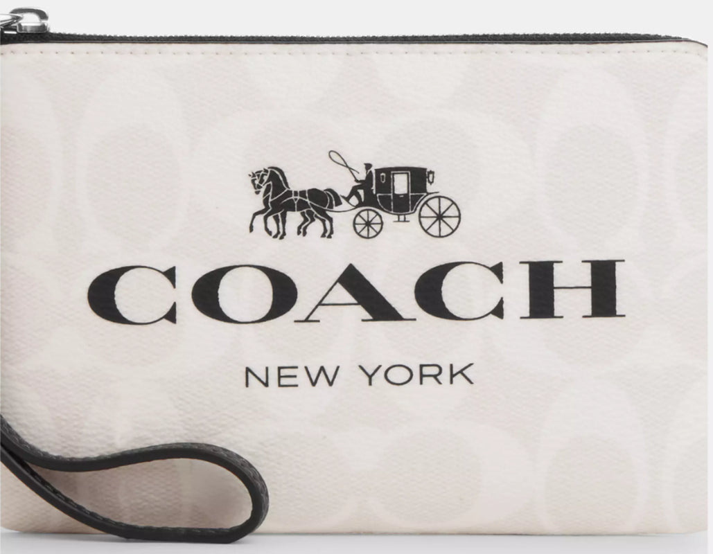 🩷Coach Corner Zip Wristlet - CP437 Horse & Carriage Chalk Signature Canvas -NWT