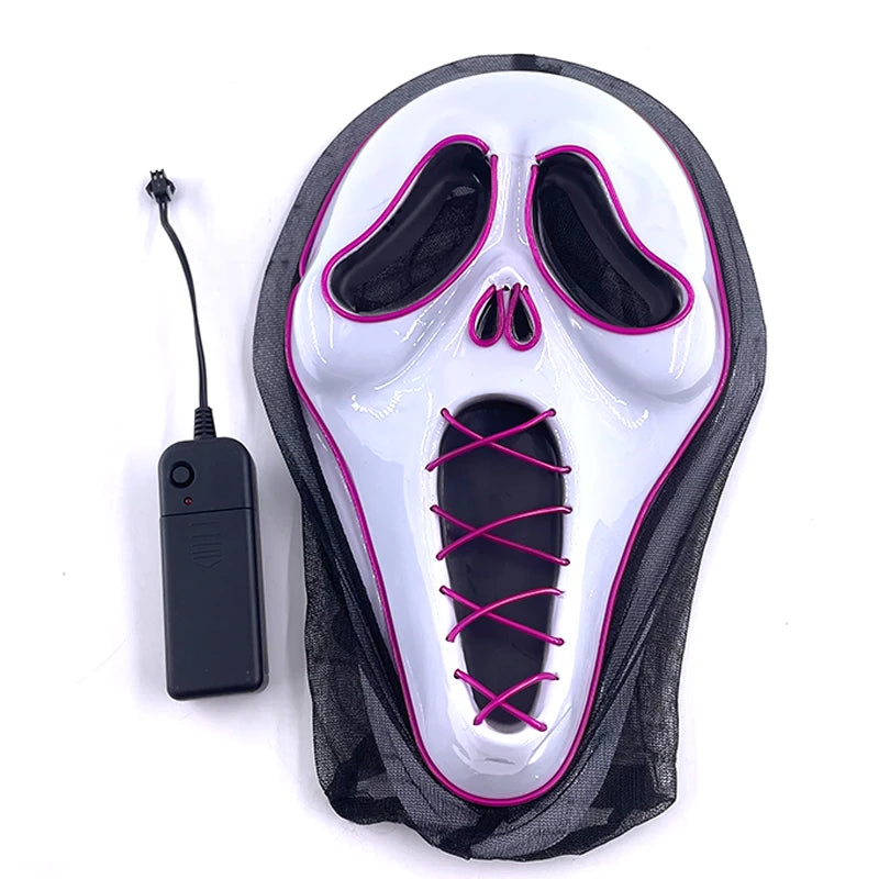 Hot Sales Scary Ghost Face Mask Led Glowing in the Dark Halloween Horror Party Decoration Devil Cosplay Props