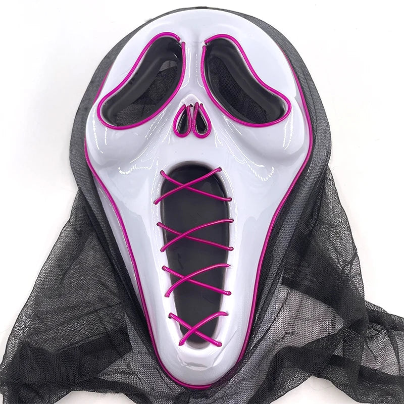 Hot Sales Scary Ghost Face Mask Led Glowing in the Dark Halloween Horror Party Decoration Devil Cosplay Props