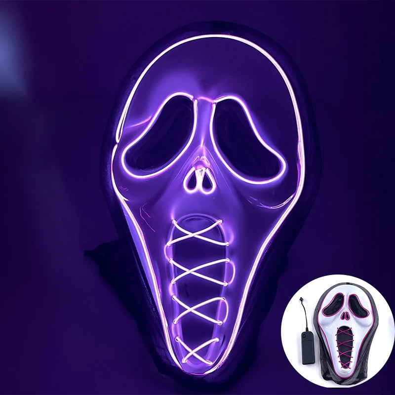 Hot Sales Scary Ghost Face Mask Led Glowing in the Dark Halloween Horror Party Decoration Devil Cosplay Props