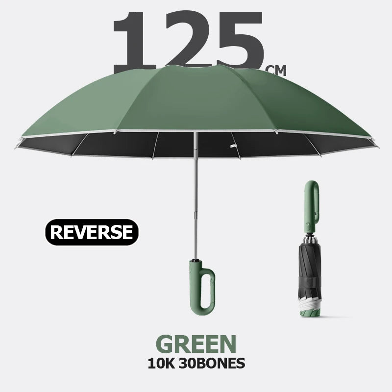 Large Umbrella for Rain Fully Automatic Folding Reverse Windproof Umbrella with Reflective Stripe UV Protection Luxury Men Women