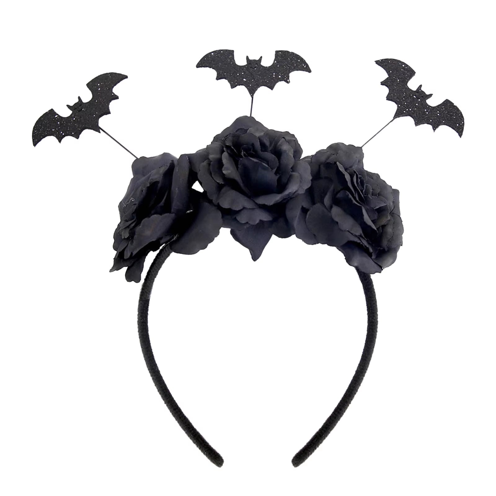 Halloween Headband Black Rose Bats Headbands for Women Gothic Flower Hair Accessories Headpiece Hair Hoop Event Table Cover