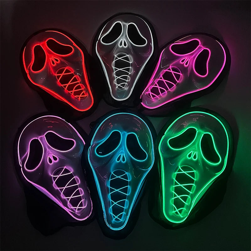 Hot Sales Scary Ghost Face Mask Led Glowing in the Dark Halloween Horror Party Decoration Devil Cosplay Props