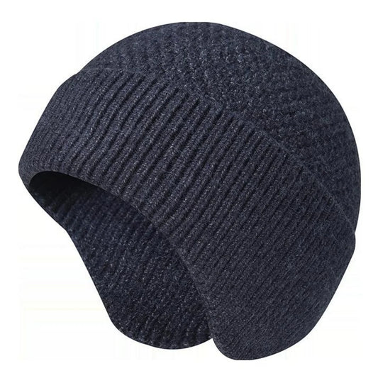 Winter Hats for Men Women with Ear Flaps Cable Knitted Beanie Earflap Hat Warm Windproof Skull Cap Beanie Cap, Navy Blue