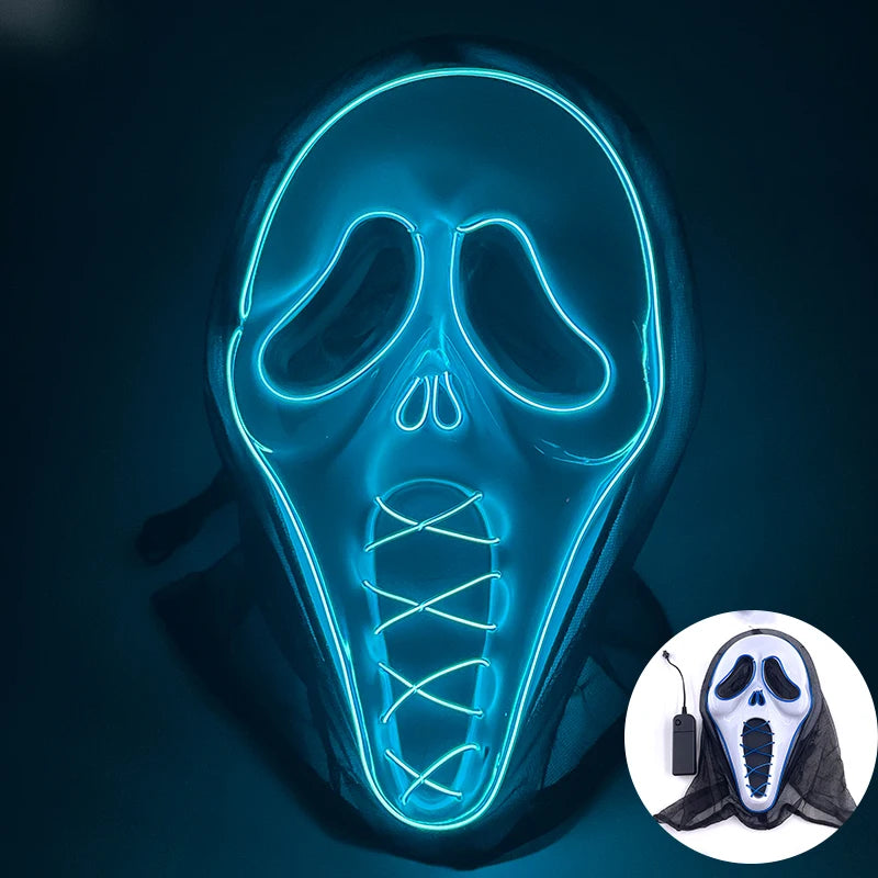 Hot Sales Scary Ghost Face Mask Led Glowing in the Dark Halloween Horror Party Decoration Devil Cosplay Props