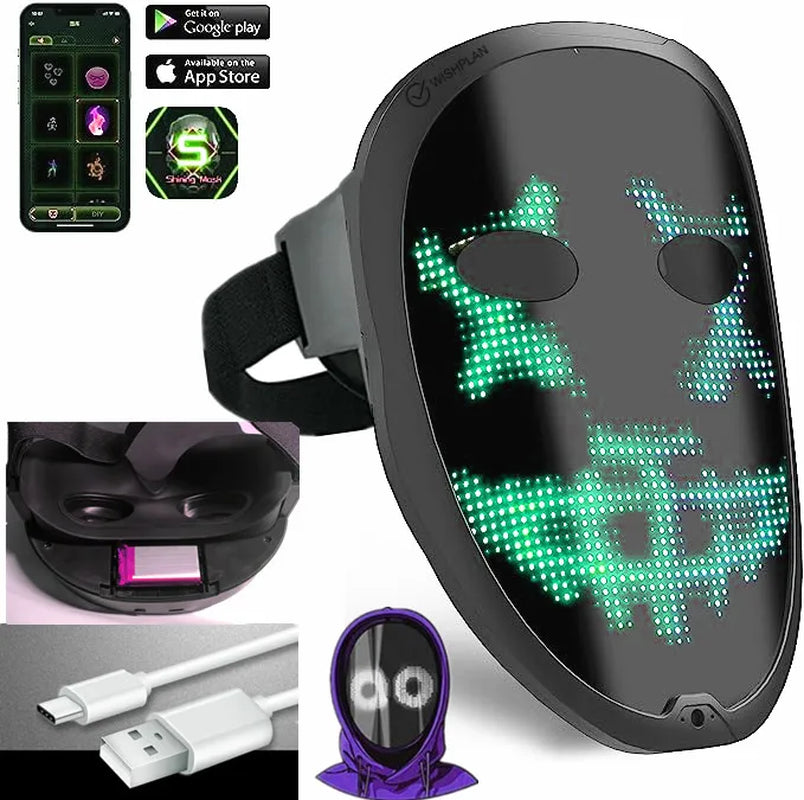 Bluetooth Led Full Face Glow Mask Ghost Face Robot RGB Led Lighting Party Halloween Music Festival Christmas Gift Clothing Props