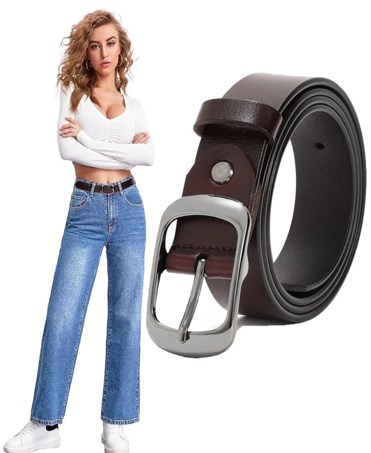 Women Leather Belts for Jeans Pants Fashion Dress Brown Belt for Ladies