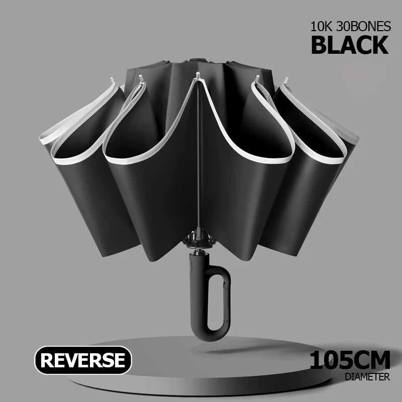 Large Umbrella for Rain Fully Automatic Folding Reverse Windproof Umbrella with Reflective Stripe UV Protection Luxury Men Women